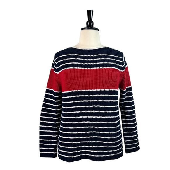 Liz Claiborne Sweater Heavy Knit Boatneck Blue Red Stripe Women’s Size XL - Picture 12 of 12